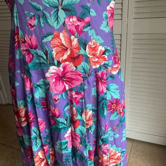 Vintage 80s David Benjamin Floral Drop Waist Midi Dress Prairie CottageCore - Picture 4 of 11